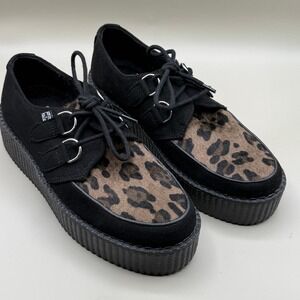 TUK Black Leopard Creepers Lace Up Shoes  Shoes Men US M7 UK M6 EU 40 Skull Sole